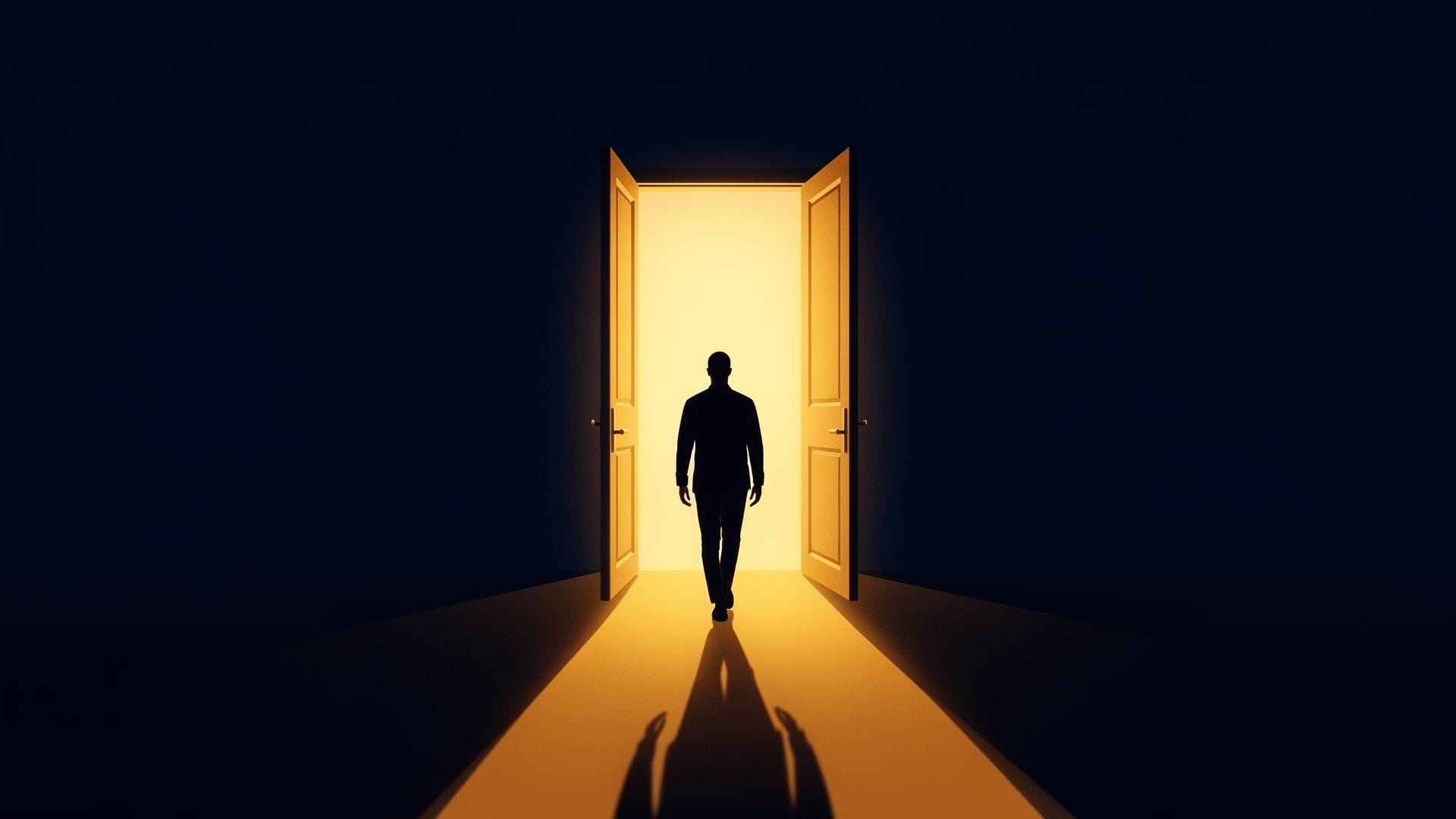 Person walking through an open doorway into sunlight, representing a fresh start after criminal record expungement